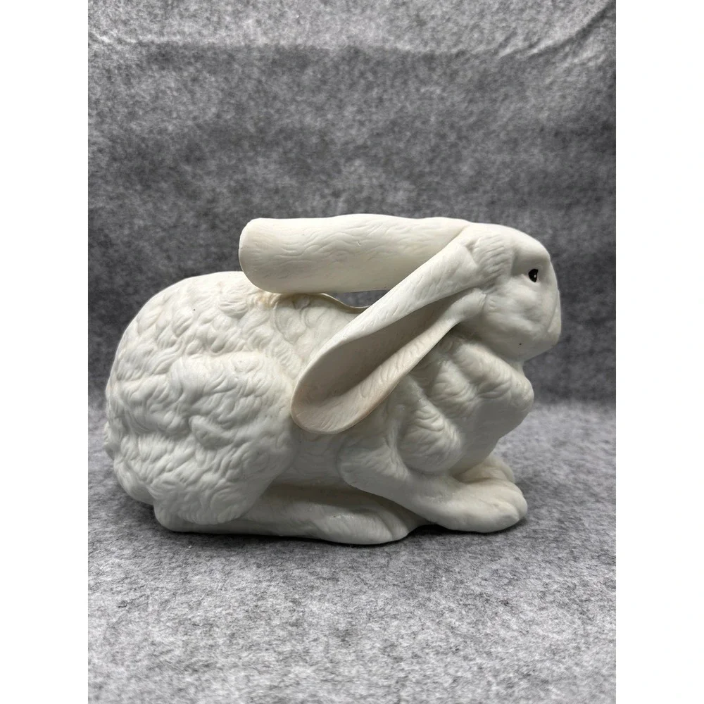 Vintage White Ceramic Rabbit Figurine Textured Bunny Easter Decor Made in Taiwan